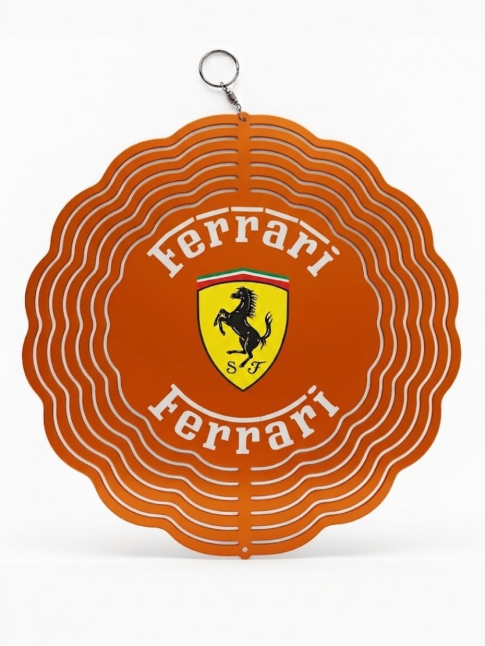 10" Ferrari Shield Logo Kinetic Wind Spinner - Orange Metal Hanging Yard Decor